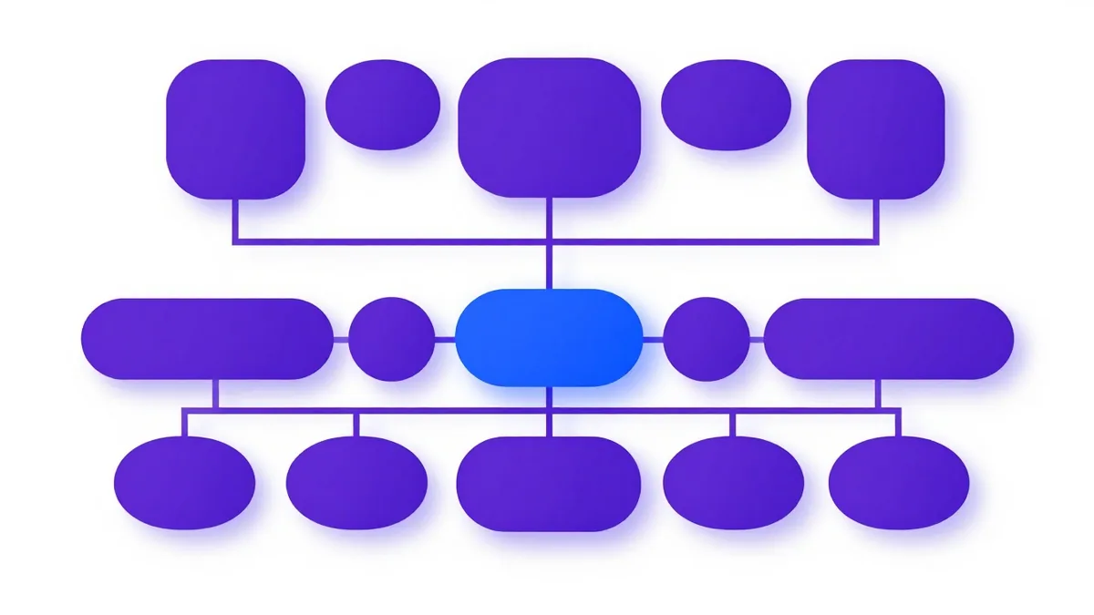 Page cards branching like a tree, standing for a large structured Drupal site