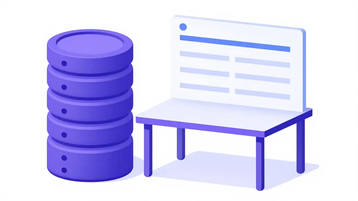 Database cylinders beside a table of rows and columns
