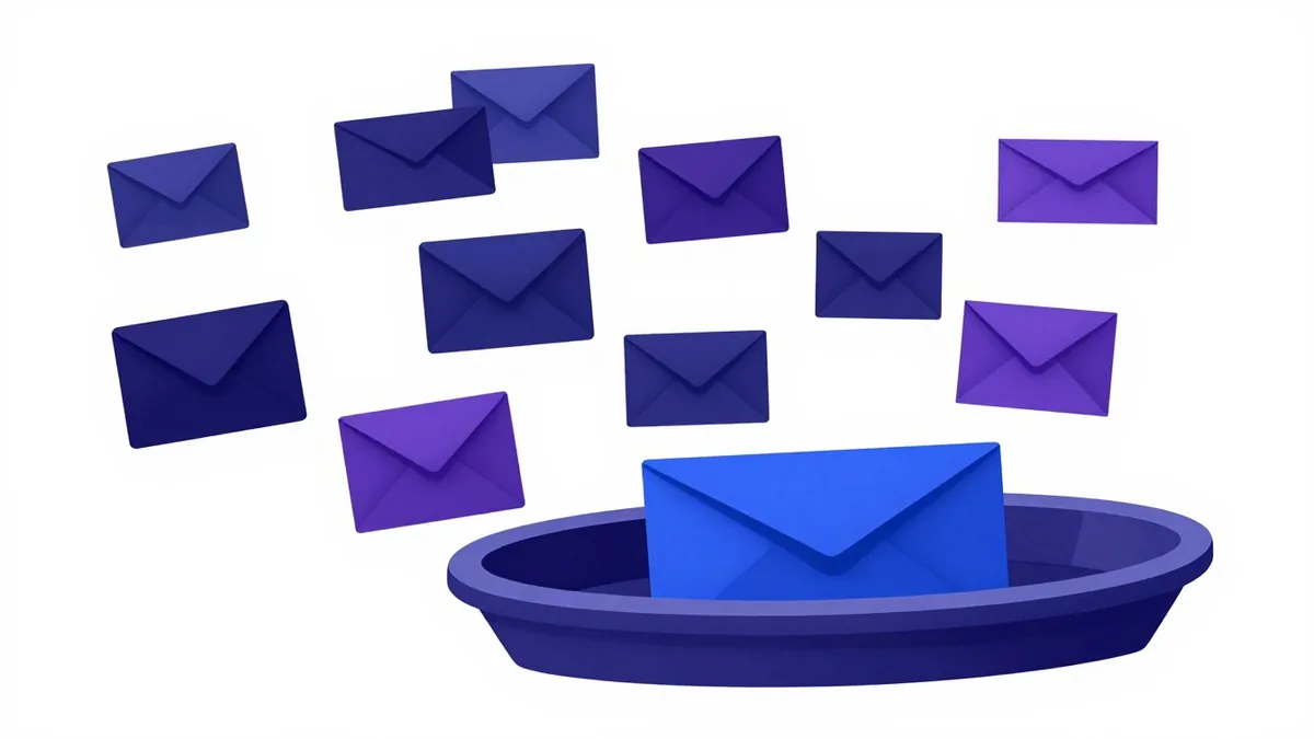 Envelopes flowing into an inbox tray with a shield blocking unwanted mail