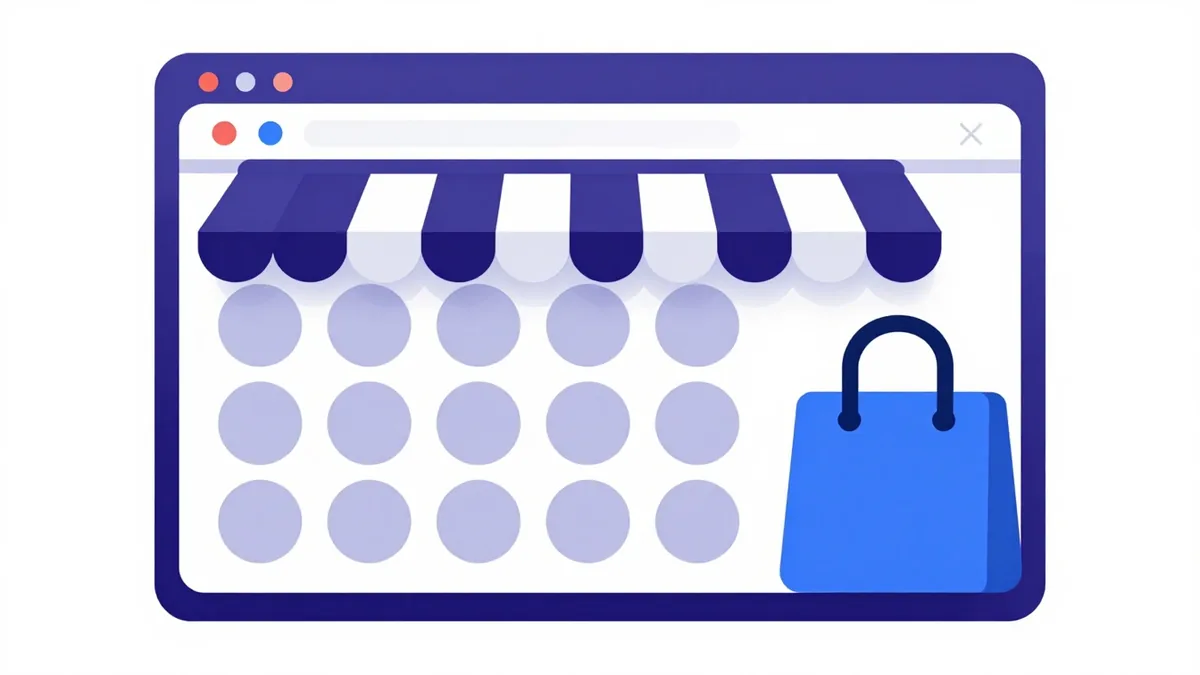 A browser window styled as a shop front with product cards and a shopping bag