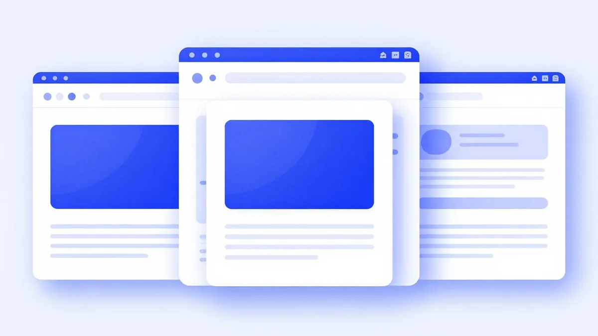 Three browser windows side by side, each showing a different website template