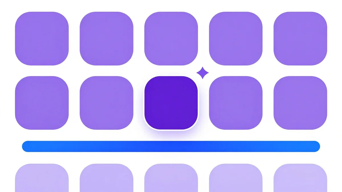 A grid of app tiles with one lifting out with a sparkle, standing for one-click installs