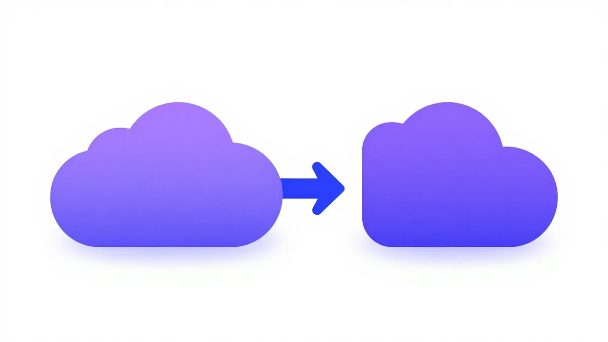 A website card travelling along an arrow from one cloud to another, standing for site migration