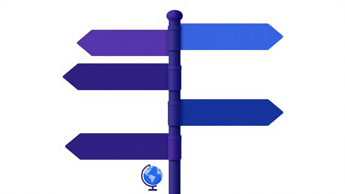 A signpost with blank direction boards above a globe, standing for domain names
