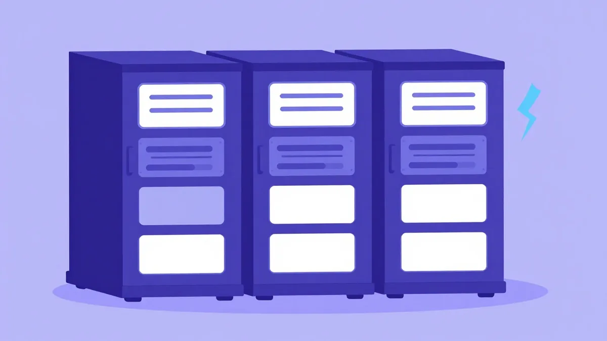 A server drawn like a small building with three spacious rooms, standing for semi-dedicated hosting